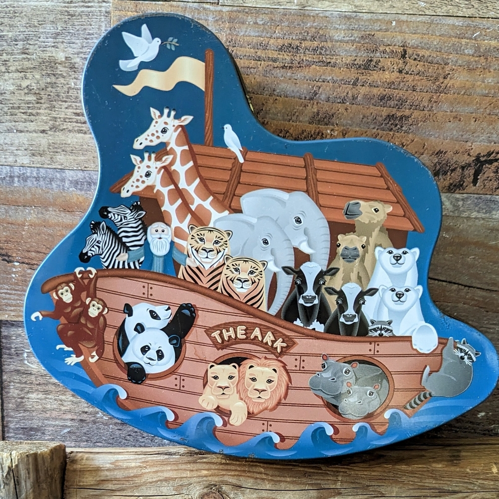 Vintage The Ark Metal Tin Container With Lid